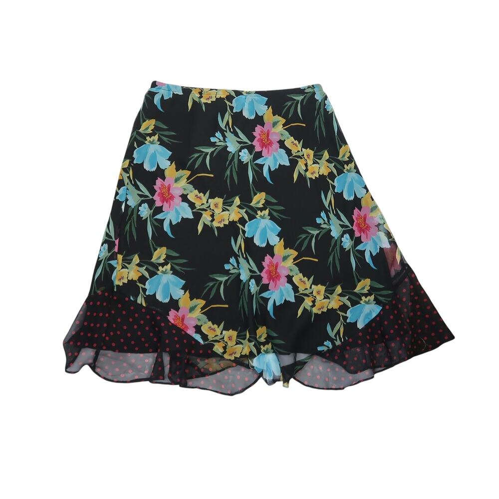 Vintage 90s Notations Black Floral and Polka Dot Skirt XL